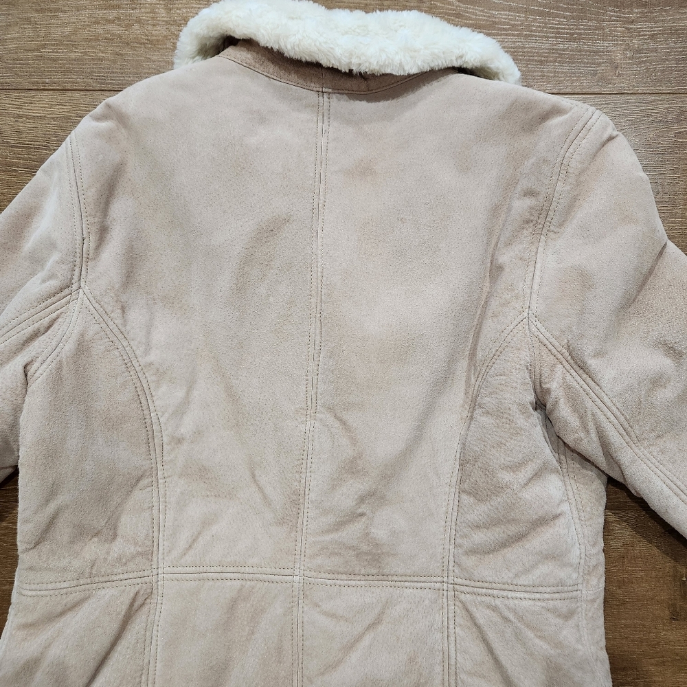 Vtg Y2K shearling penny lane leather suede overcoat large retro 70s hippie cozy - Picture 11 of 11